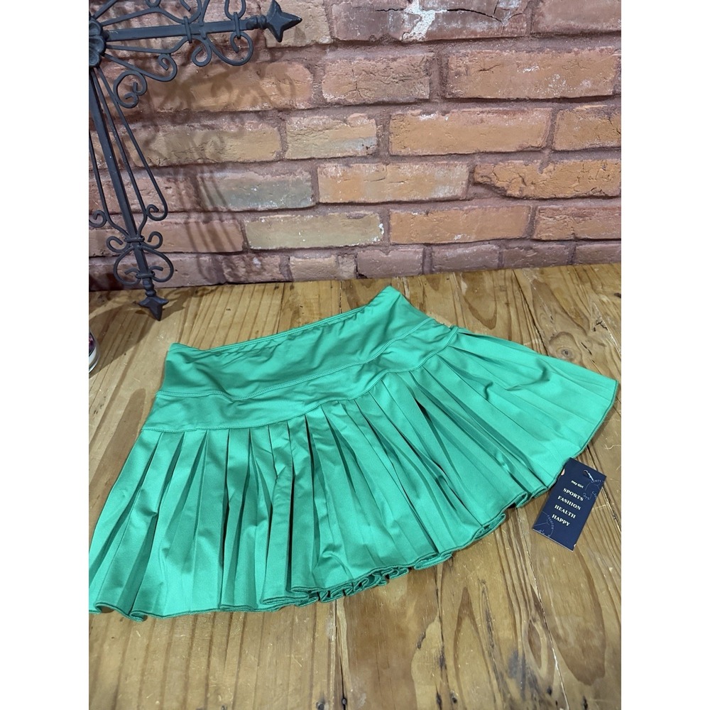 New Women's Small Green Pleated Tennis Skirt‎ Pickleball Mini Built in Shorts